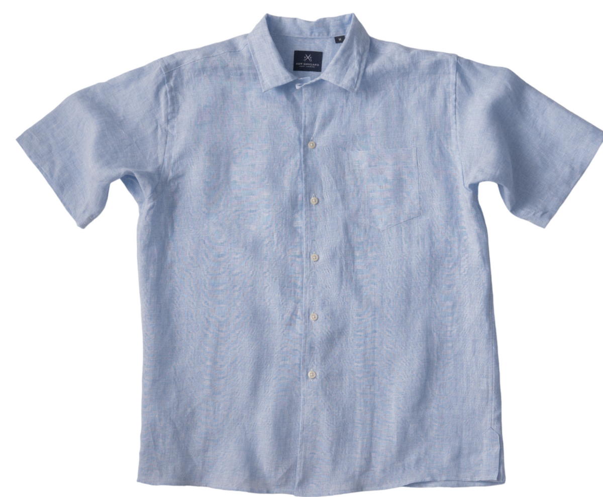 Short Sleeve Sky Blue Linen Camp Shirt