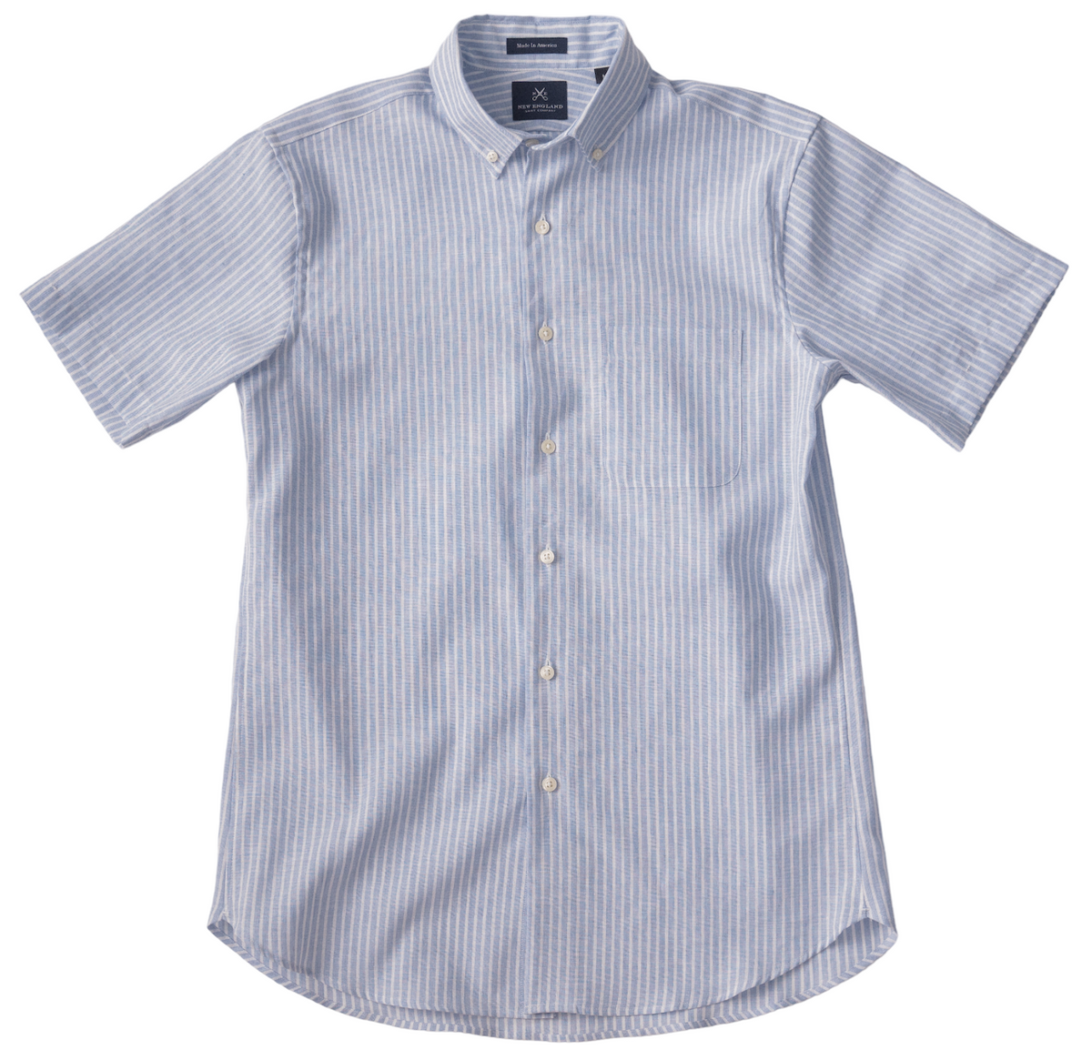 Short Sleeve Blue Stripe Linen Sport Shirt