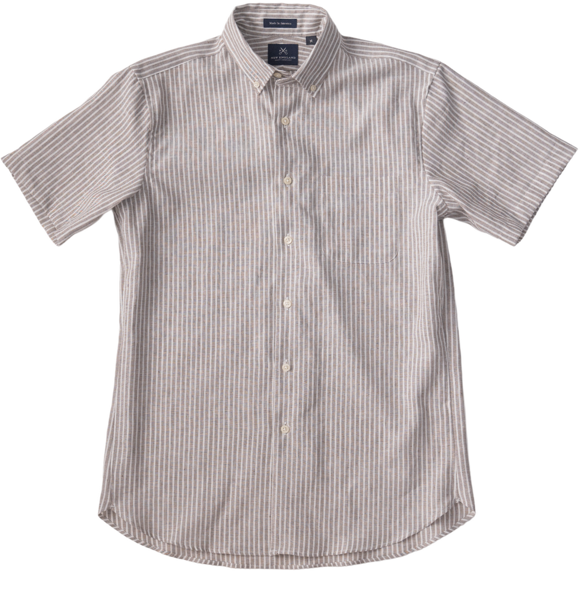 Short Sleeve Beige Stripe Linen Sport Shirt