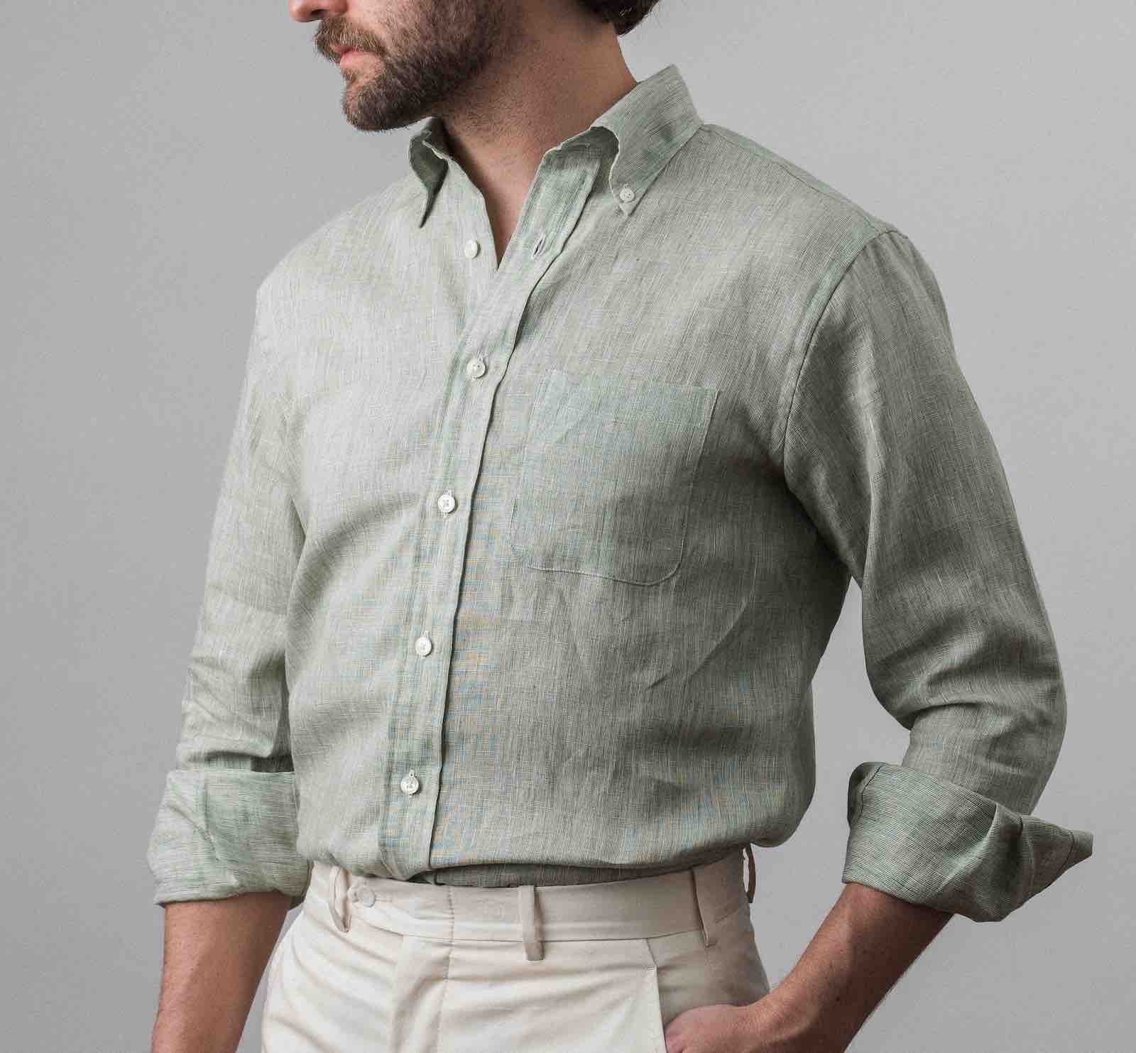 Bristol Button-Down Sage Green Linen Sport Shirt Linen / Sage Green / XL