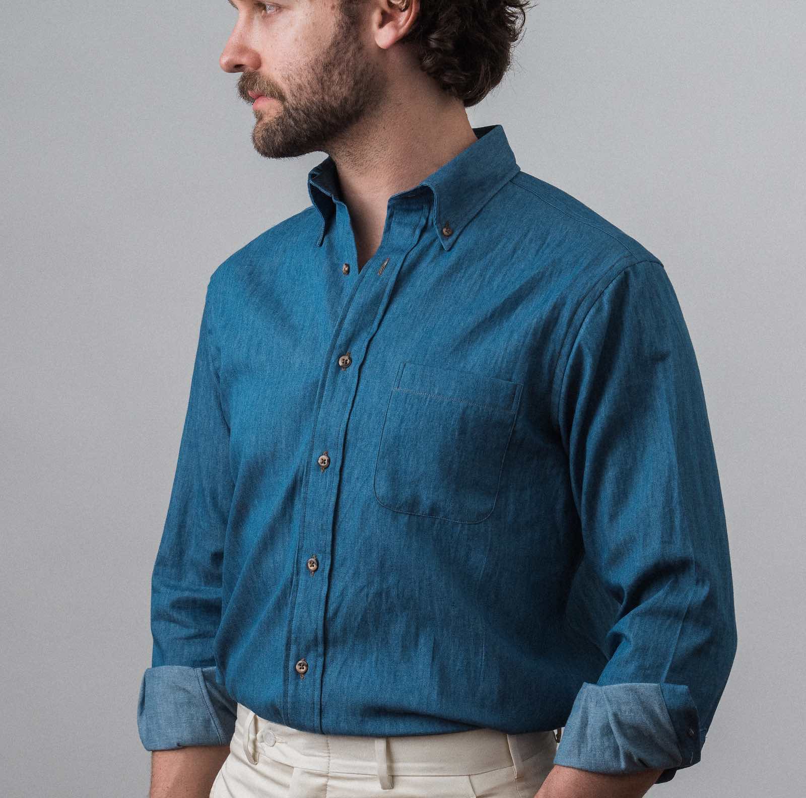 CHAMBRAY BUTTON DOWN SPORT SHIRT - LIGHT INDIGO