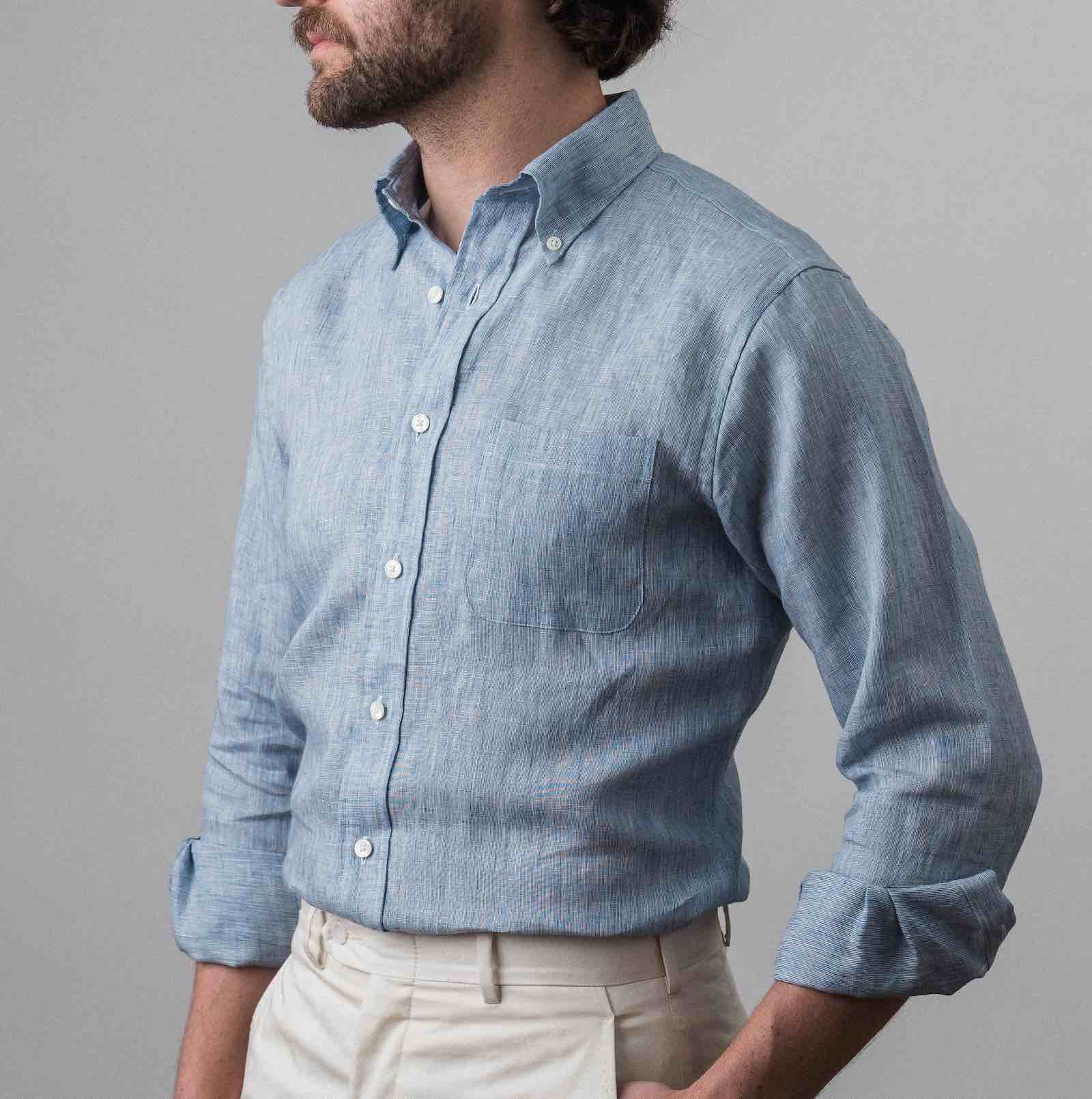Bristol Button-down Summer Blue Linen Sport Shirt - NewEnglandShirtCo