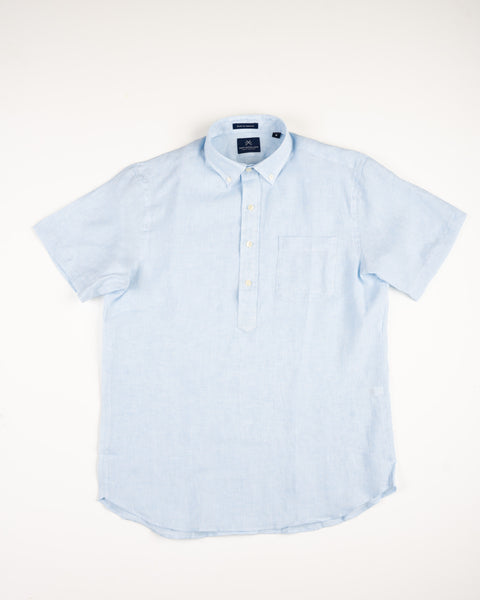 LINEN SHORT SLEEVE POPOVER - BLUE – NewEnglandShirtCo