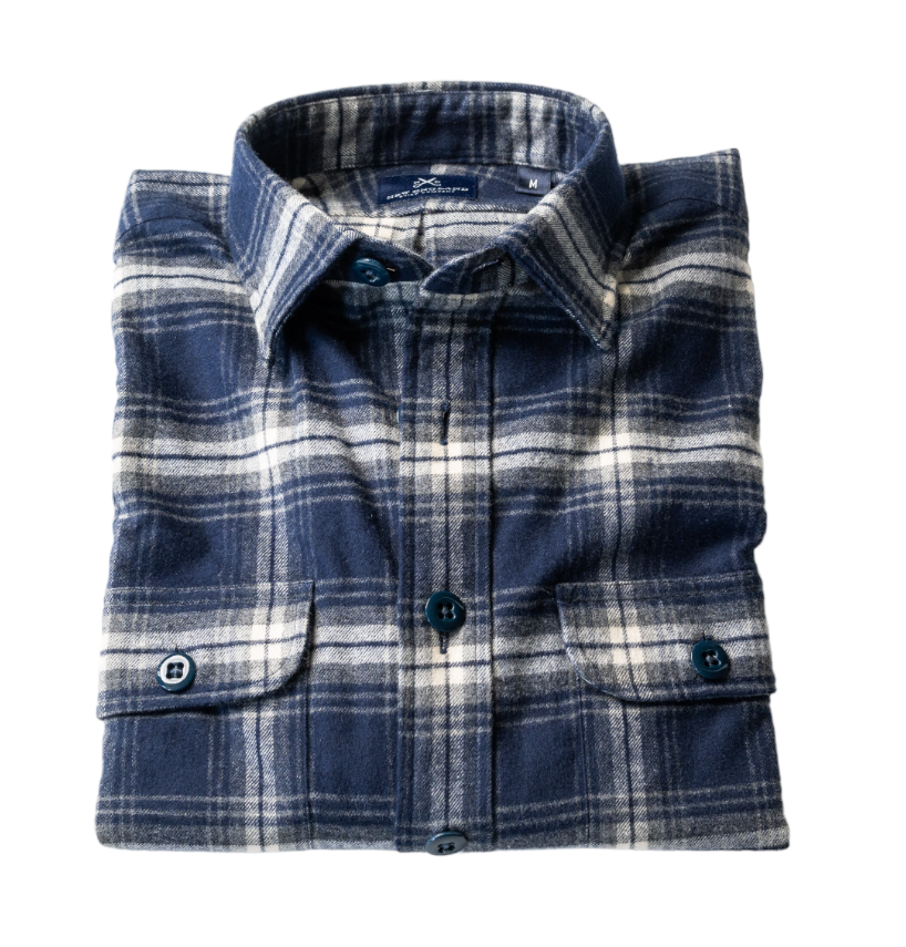 Heavy Cotton Flannel Navy Plaid Overshirt