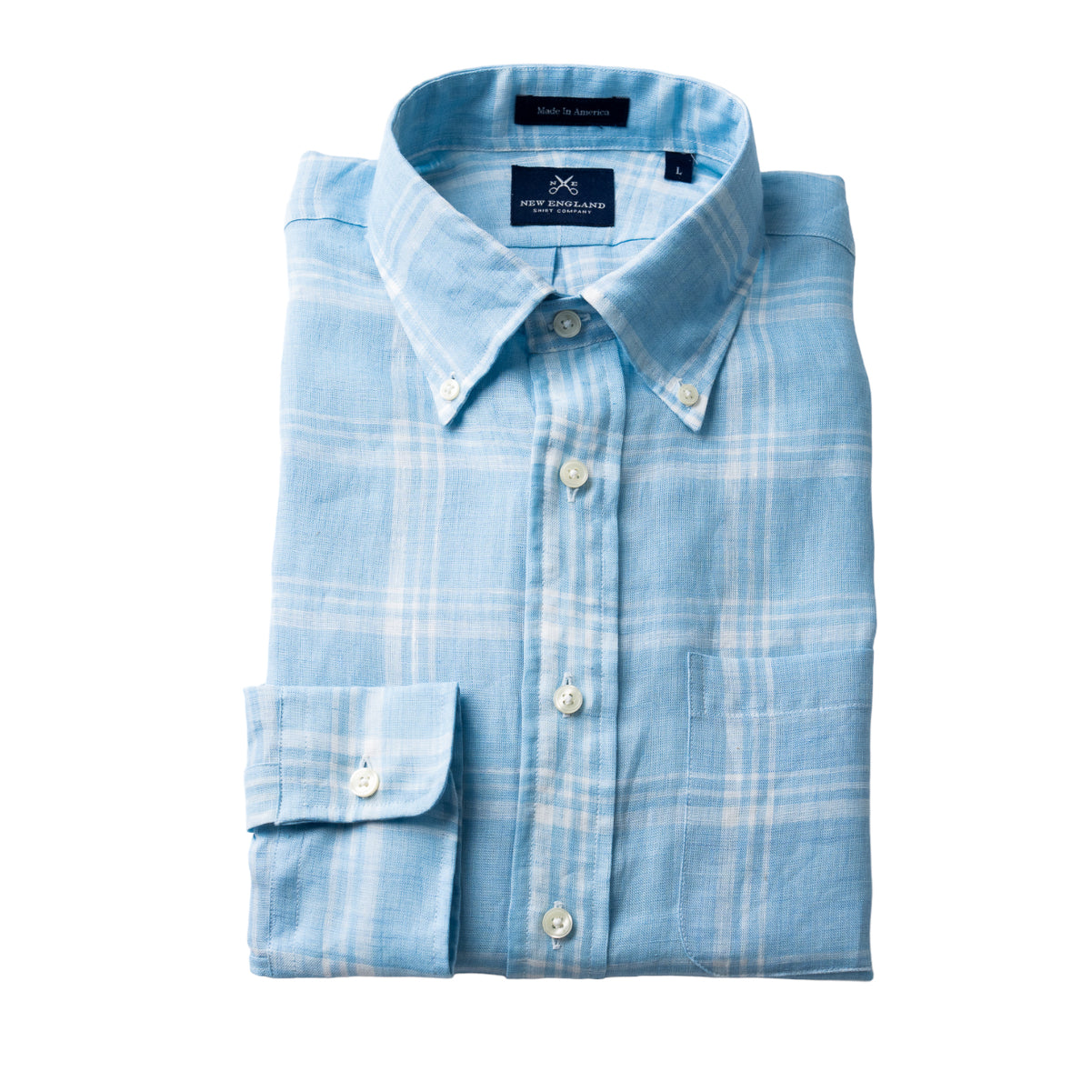 Bristol Button-down Sky Blue Plaid Linen Sport Shirt