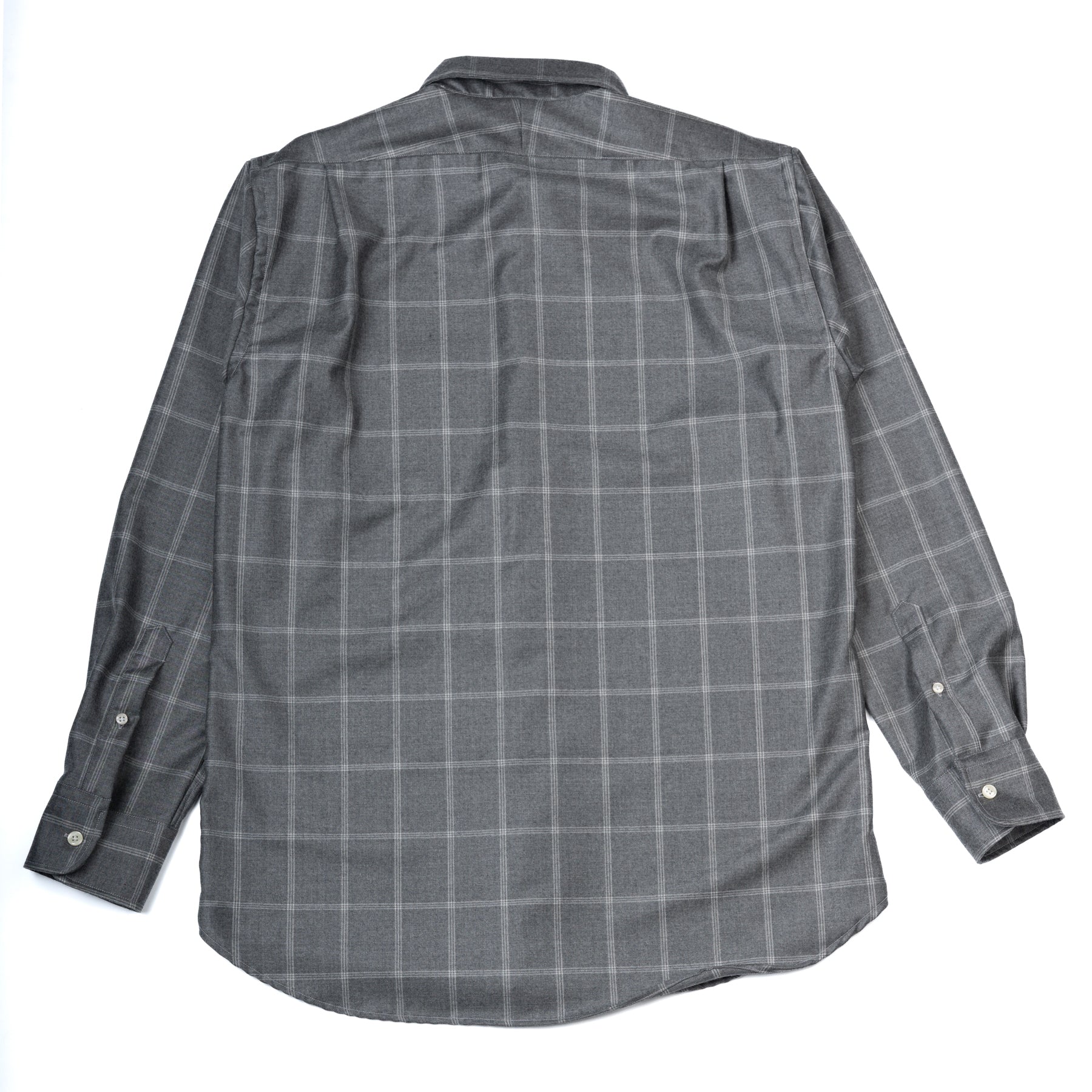 LUXE COTTON FLANNEL BUTTON DOWN SPORT SHIRT - GREY WINDOWPANE PLAID