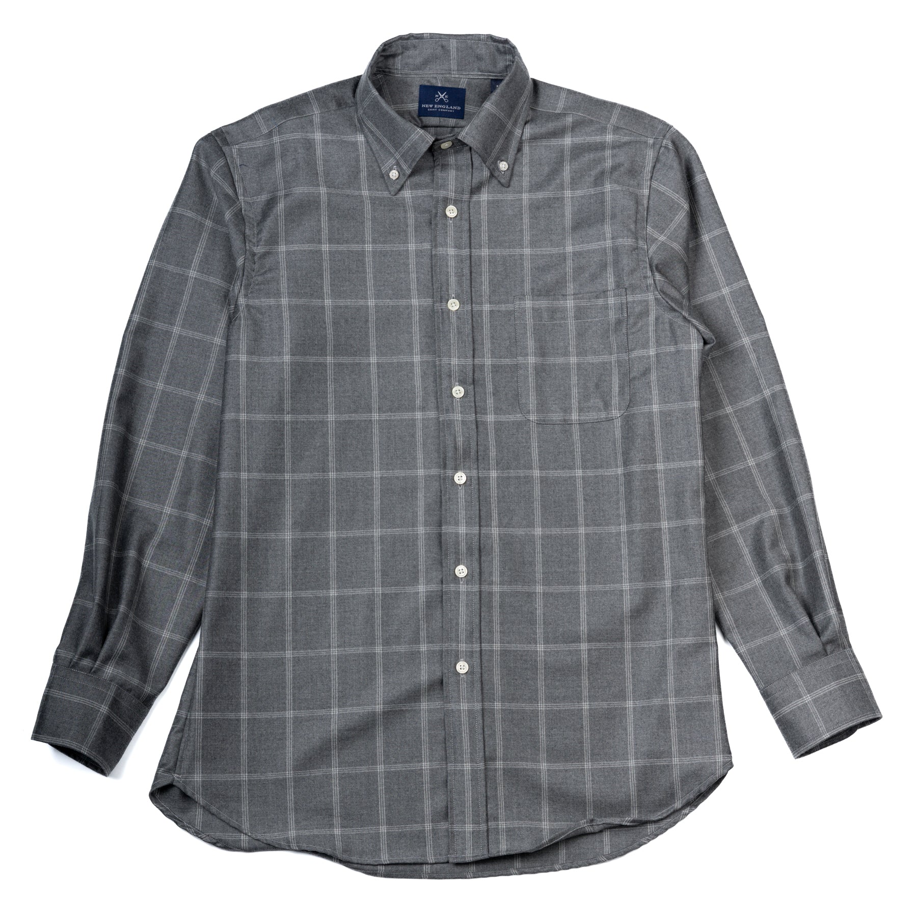 LUXE COTTON FLANNEL BUTTON DOWN SPORT SHIRT - GREY WINDOWPANE PLAID