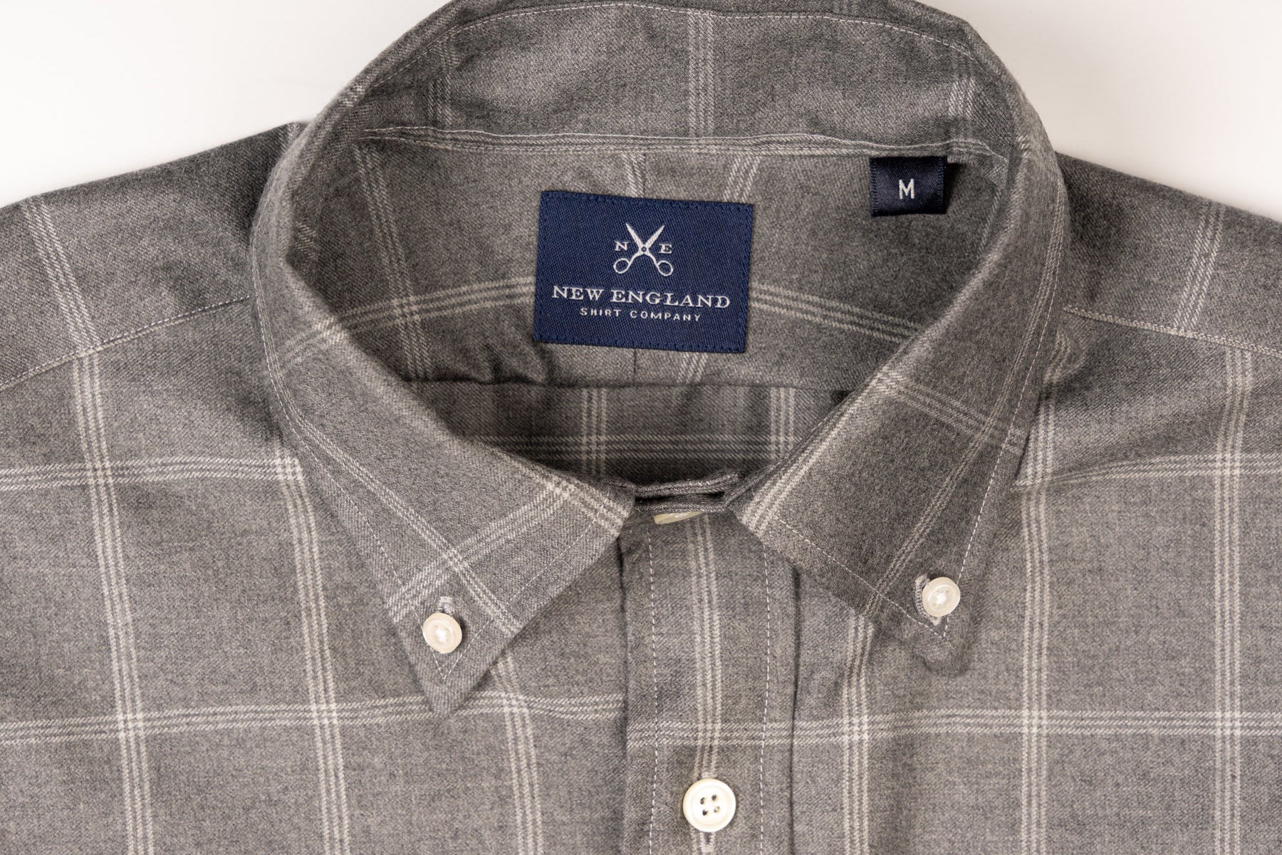 LUXE COTTON FLANNEL BUTTON DOWN SPORT SHIRT - GREY WINDOWPANE PLAID