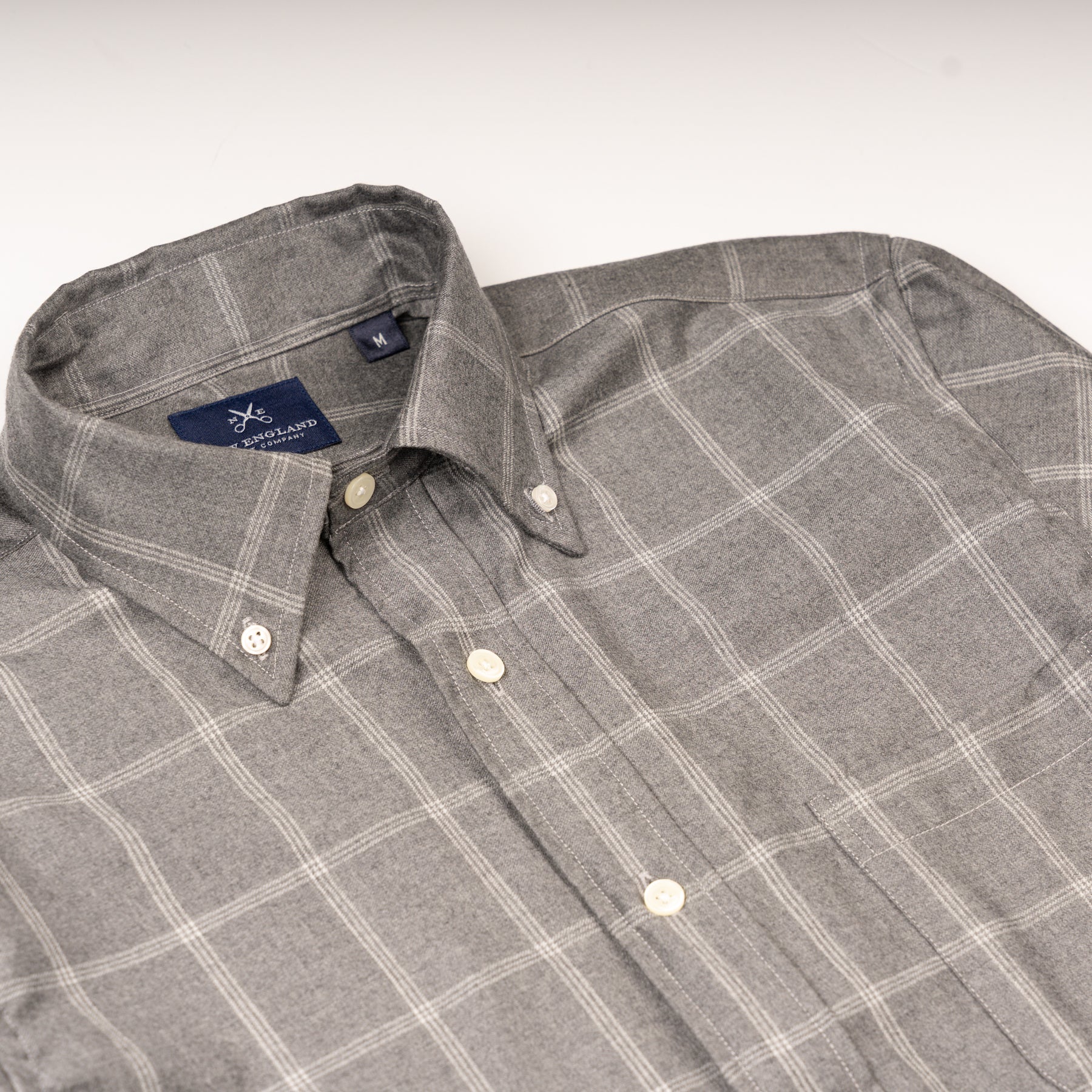 LUXE COTTON FLANNEL BUTTON DOWN SPORT SHIRT - GREY WINDOWPANE PLAID