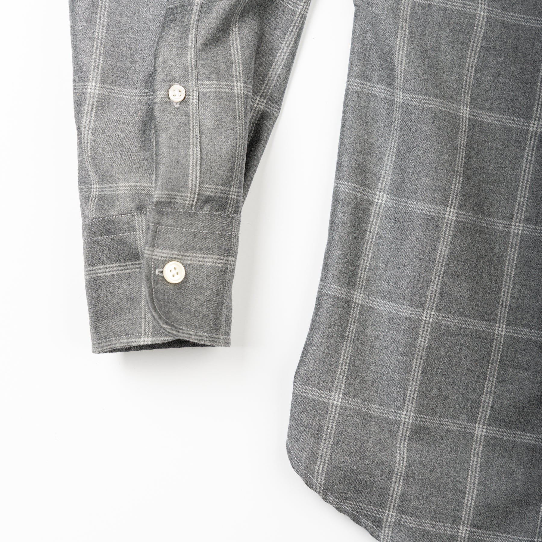 LUXE COTTON FLANNEL BUTTON DOWN SPORT SHIRT - GREY WINDOWPANE PLAID