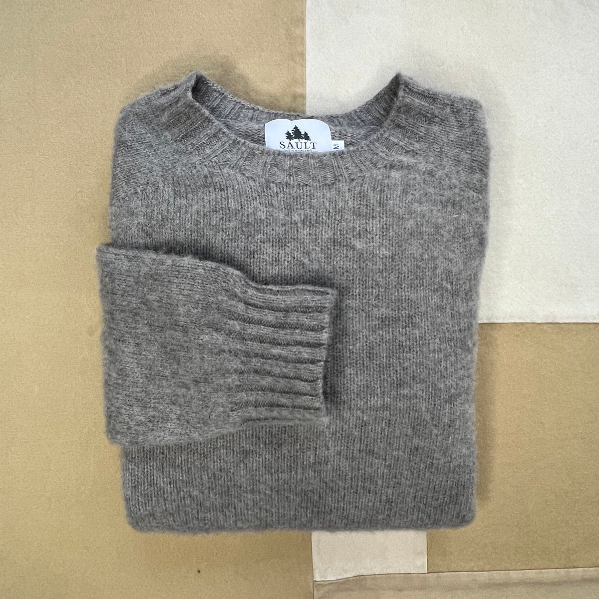 Brushed Wool Crew Sweater, Chrome