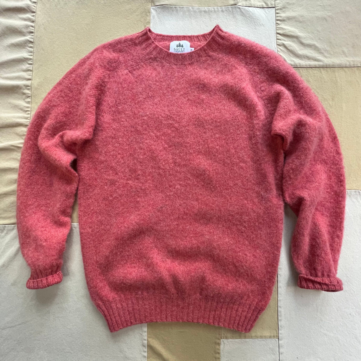 Brushed Wool Crew Sweater, Weathered Coral